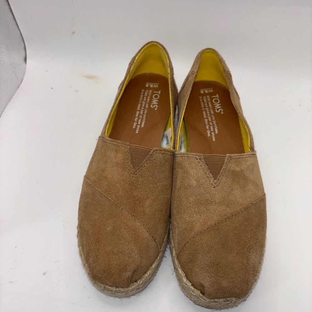 TOMS Womens Alpargata Platform Suede Espadrille Slip On Shoes Brown Yellow 5.5